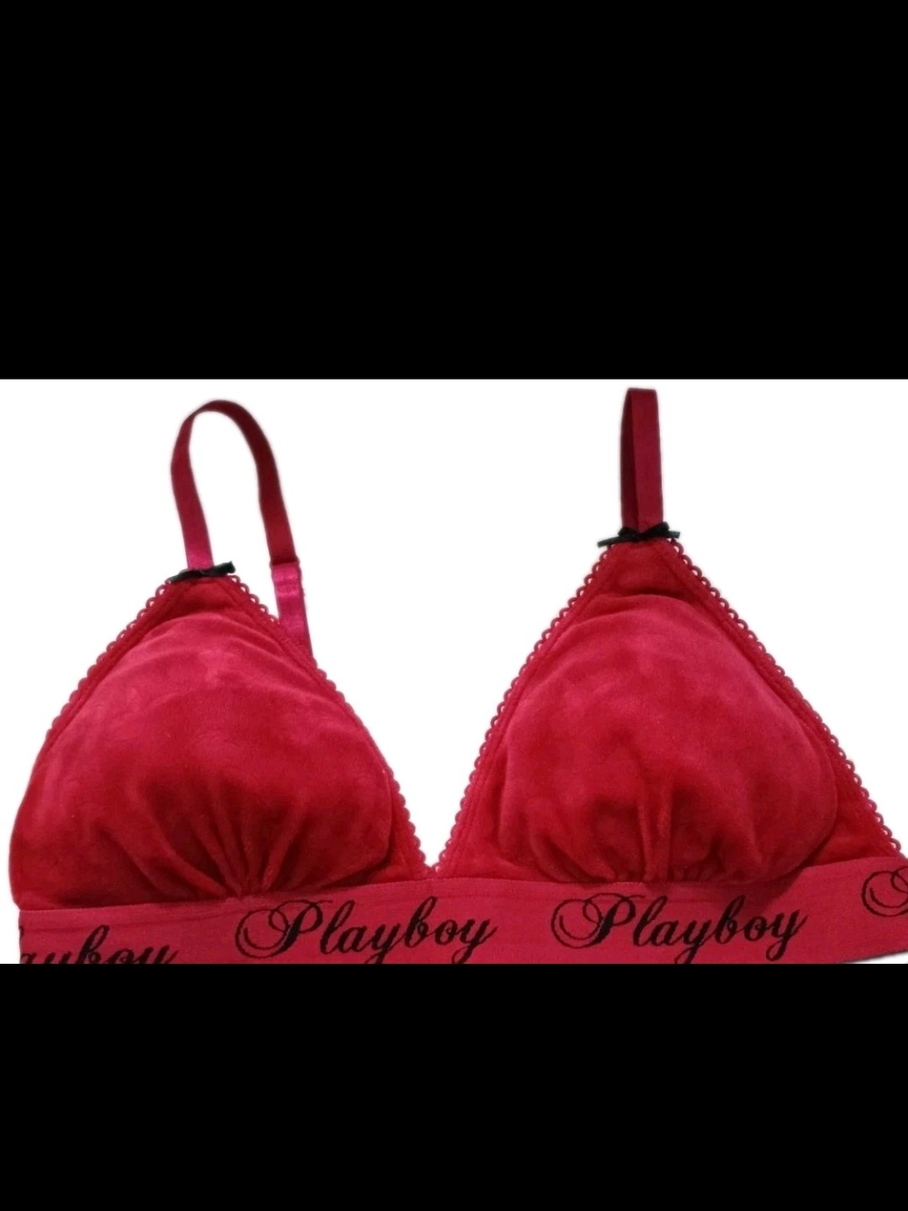 Playboy Velvet Bralette Lined Bra Large Berry Red Embossed Bunny Logo Y2K